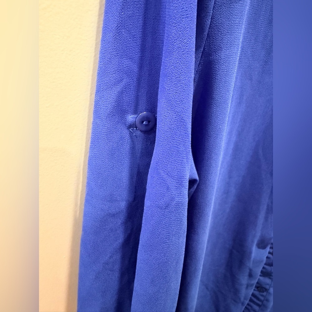 Creation Sheer Blue Button Front Tunic Blouse Longline Shirt 3/4 Sleeve medium - Picture 3 of 10